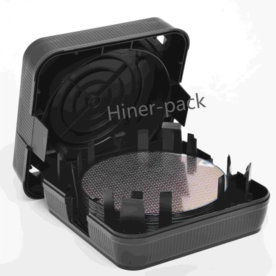 Caja de envío de obleas de 8 pulgadas Cajas de pila de obleas negras Antistáticas Horizontales para chips de semiconductores