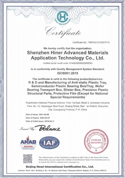CHINA Shenzhen Hiner Technology Co.,LTD Certificaciones